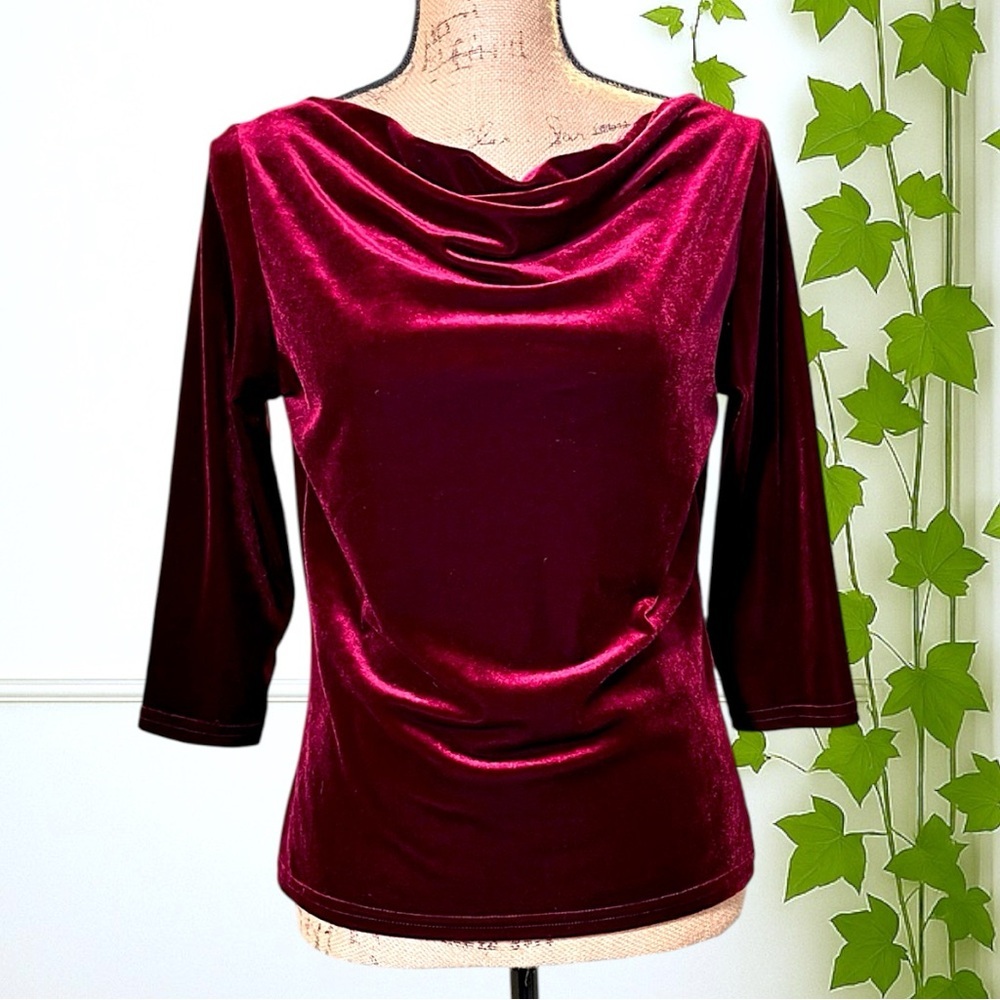 Tapemeasure Polyester Spandex Burgundy Blouse Size S